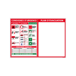 Panneau plan d'évacuation avec consignes d'urgence