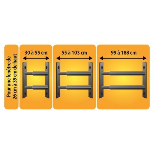 Grille de défense télescopique de 55 à 103 cm de long pour fenêtre de 26 à 39 cm de haut